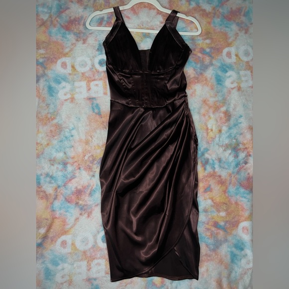 Sleek Brown Satin Corset Dress - Picture 2 of 5
